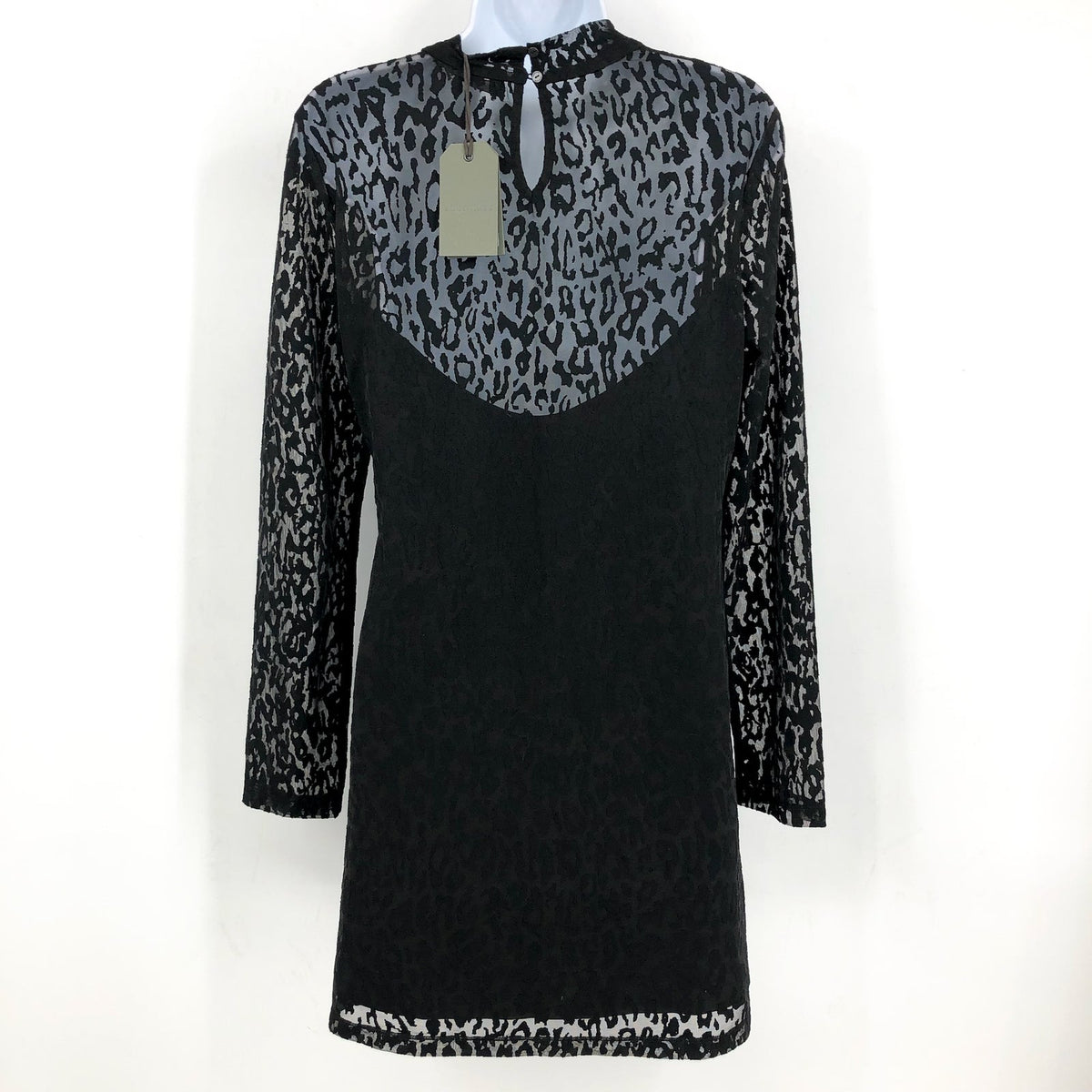 ALLSAINTS Women's Hanna Anita Devore Leopard Print Mini Dress Size 10 Black NWT