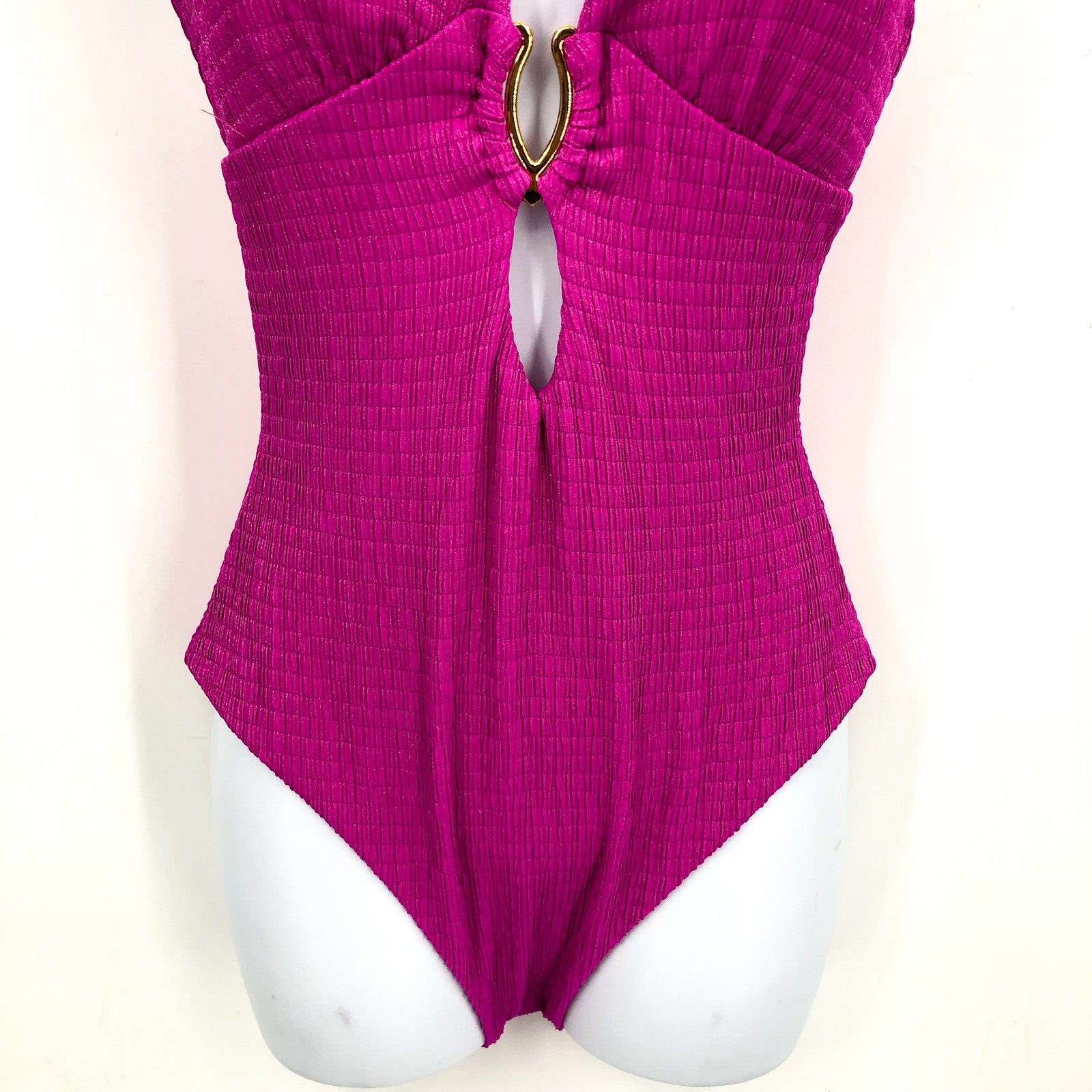 BECCA Luminous Evelynn Plunge One-Piece Swimsuit Medium Vivid Pink NWT