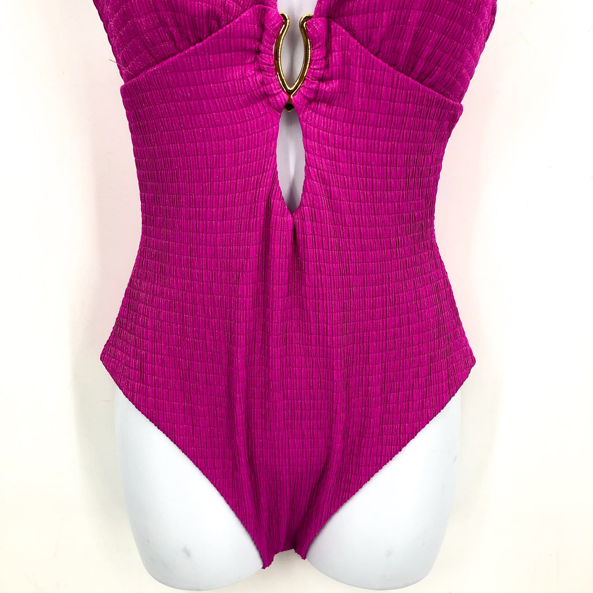 BECCA Luminous Evelynn Plunge One-Piece Swimsuit Medium Vivid Pink NWT