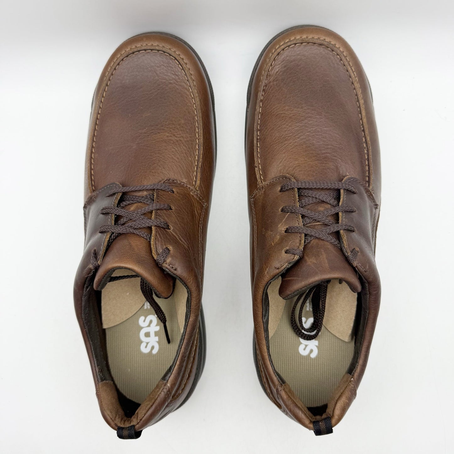 SAS Mens Move on Lace up Sneakers US 11.5 Wide Brown Leather Comfort NIB