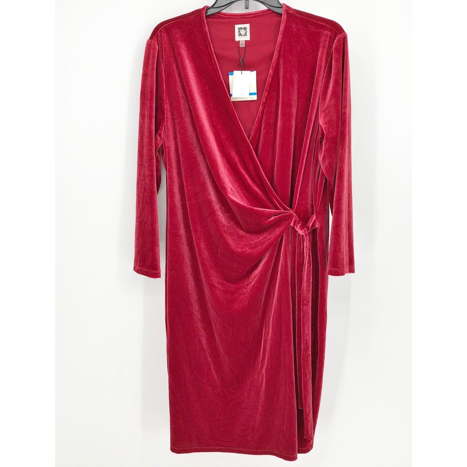 ANNE KLEIN Velvet Wrap Sheath Dress Medium Titian Red Mini V Neck Glam Chic NWT