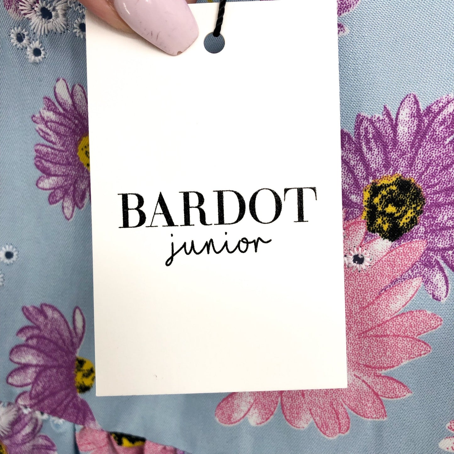 BARDOT Girls Ella Broderie Dress Size 8 Blue Floral Size Long Sleeve NWT