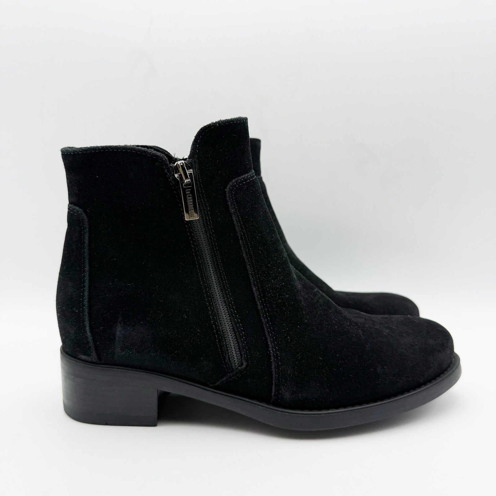 La Canadienne Womens Saria Booties US 6.5 Black Suede Waterproof Dual Zip NWOB