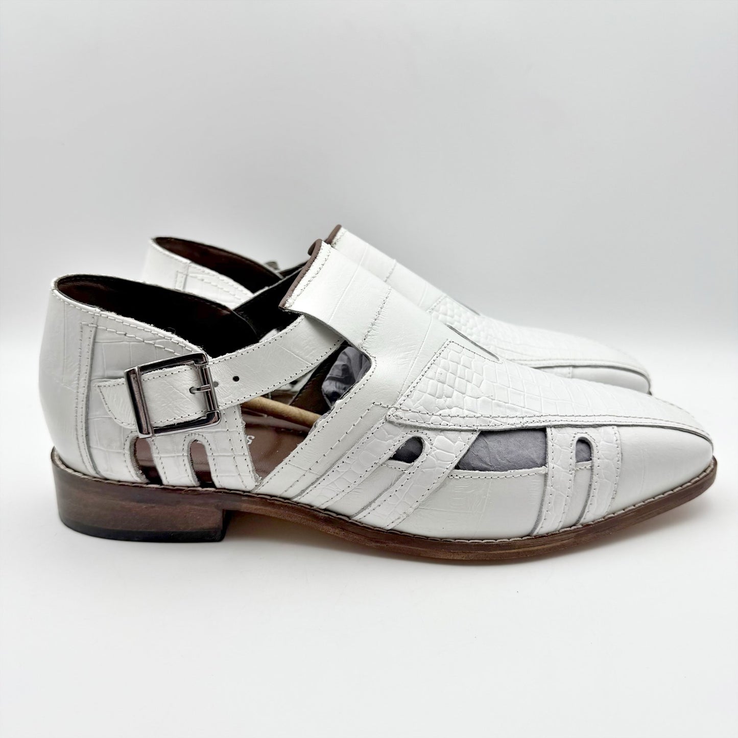 Stacy Adams Mens Calvino City Sandal US 10 M EU 43 White Printed Leather NIB