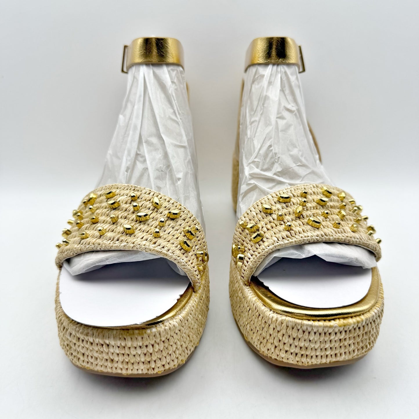 Franco Sarto Womens Terry 3 Studded Espadrille Sandal US 8.5 M Gold Metallic NIB
