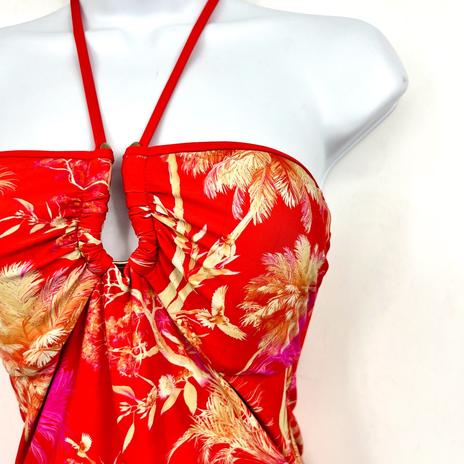 SEAFOLLY Marbella One Piece Swimsuit Size 8 Red Flame Gold Floral Print NWT