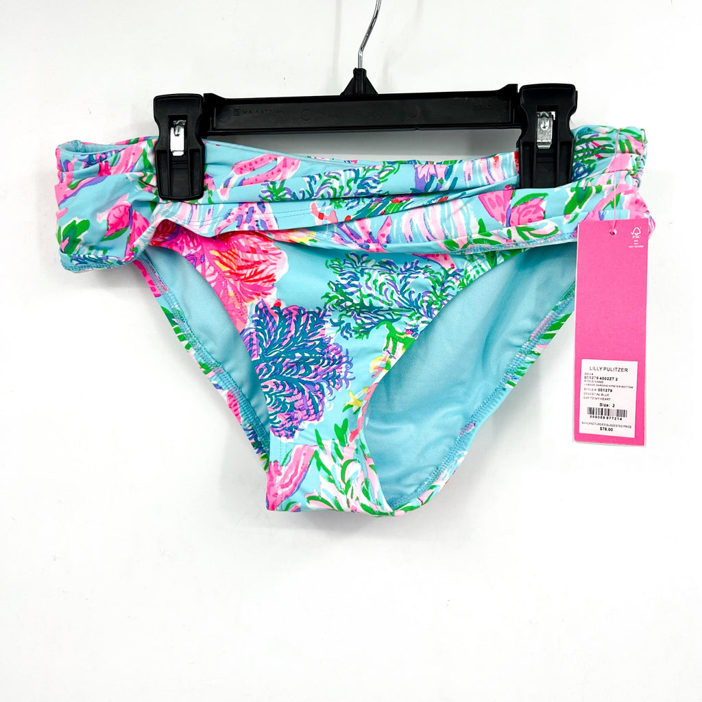 LILLY PULITZER Lagoon Sarong Hipster Bikini Bottom SZ 2 Blue Cay To My Heart NWT