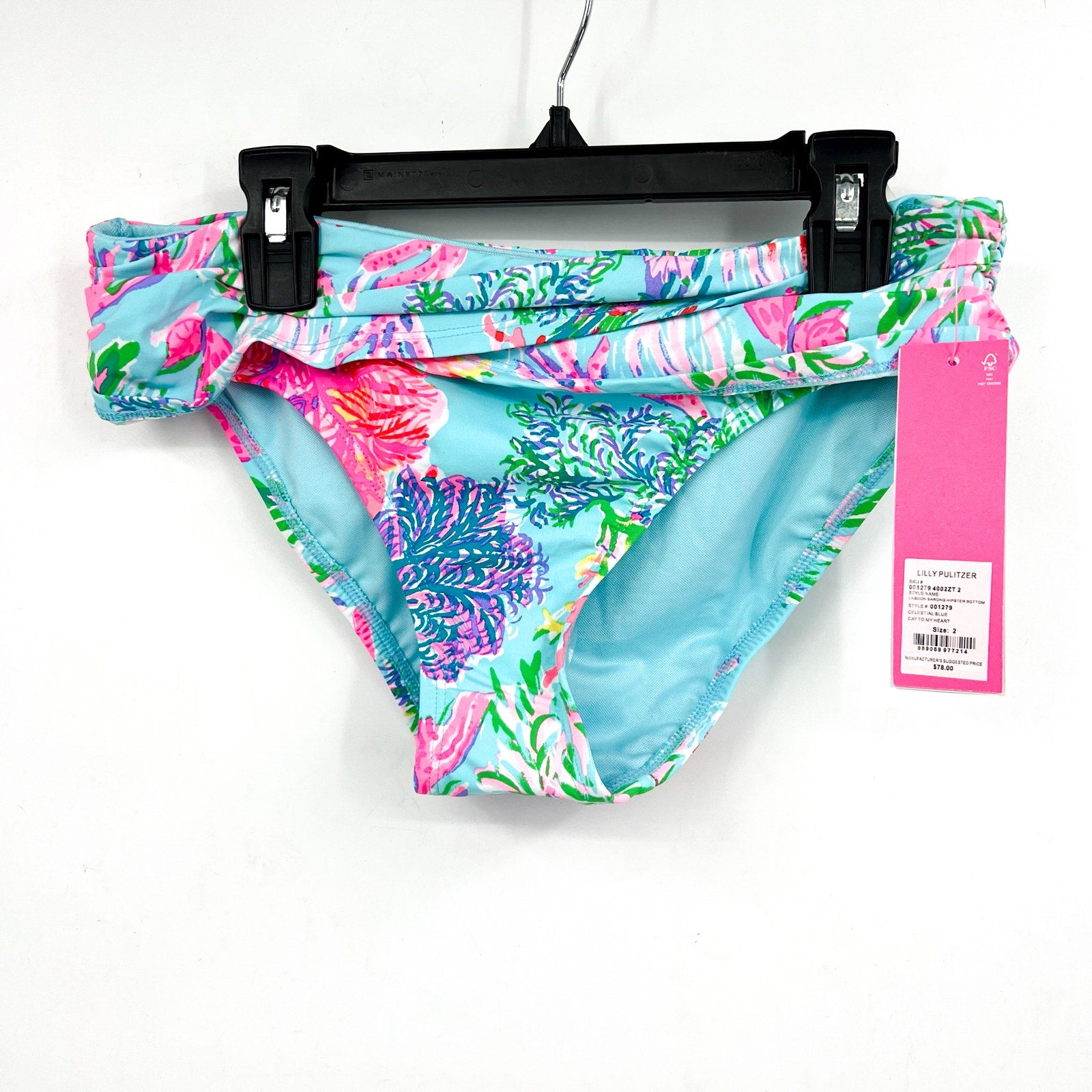 LILLY PULITZER Lagoon Sarong Hipster Bikini Bottom SZ 2 Blue Cay To My Heart NWT
