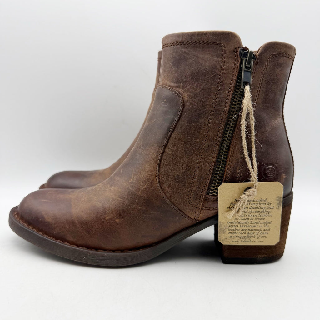 BORN Womens Rigby Ankle Boots Size 6.5 M Brown Leather NIB