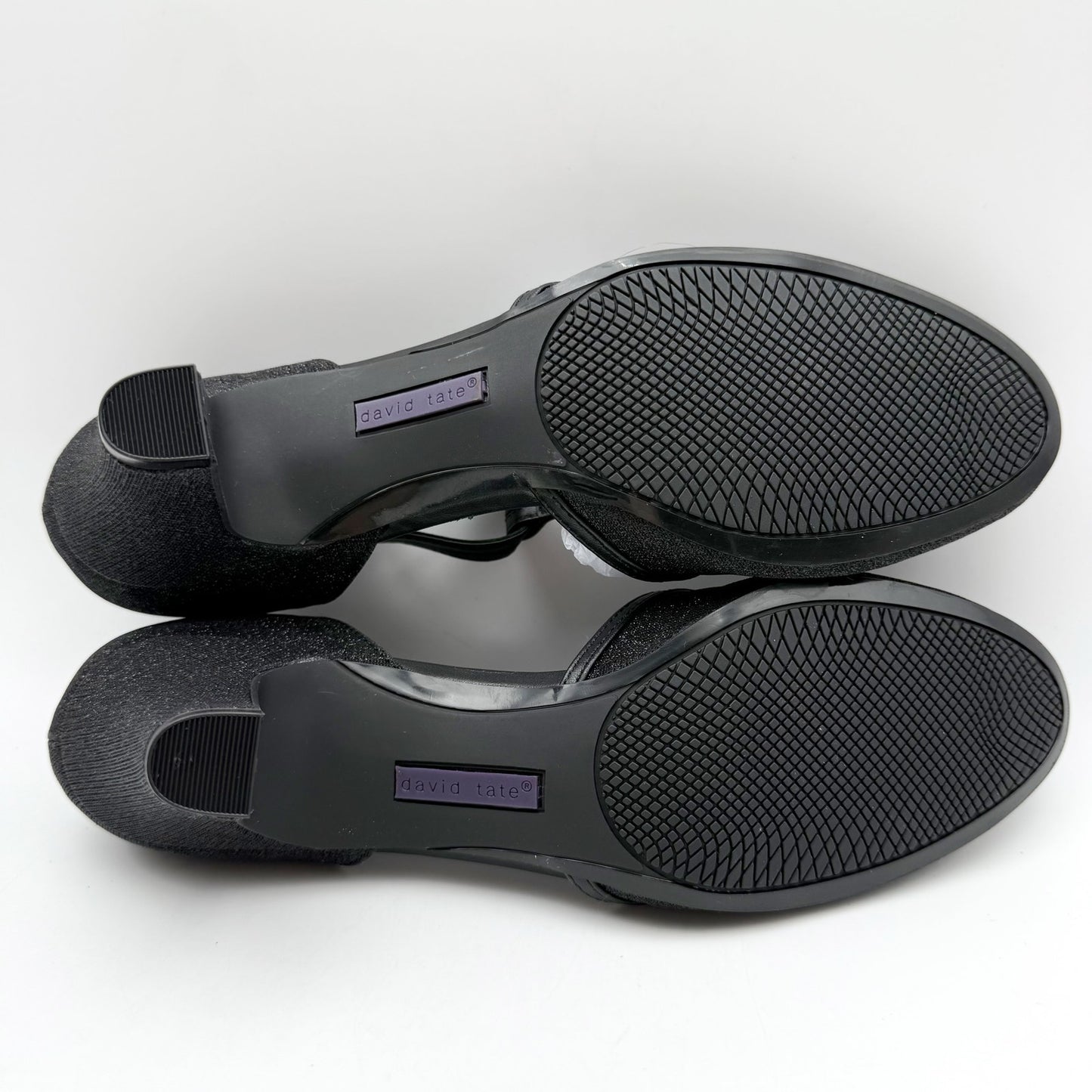 David Tate Womens Fantastic Heels 10 NARROW Black Glitter Fabric T-Strap NIB