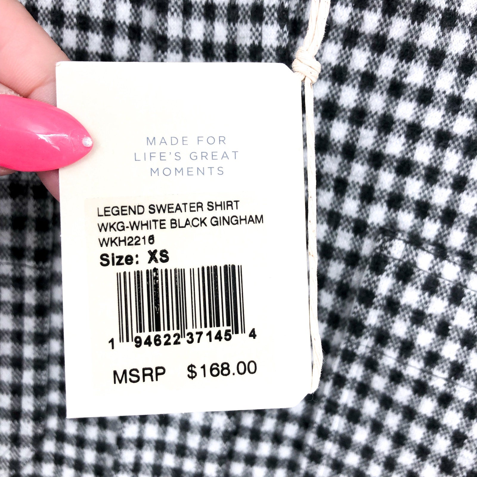 FAHERTY Men's Legend Sweater Shirt XS Black White Encinitas Gingham Check NWT