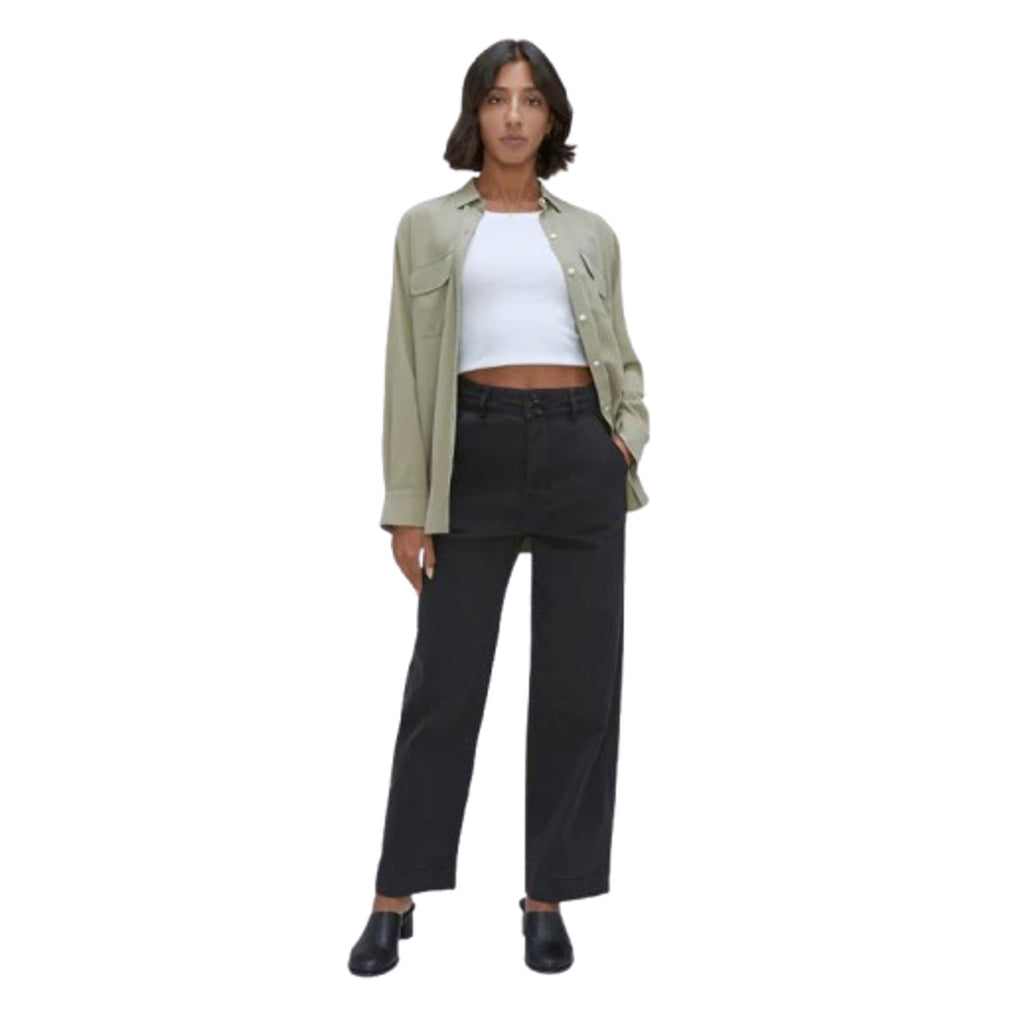 EVERLANE Womens Organic Wide-Leg Crop Pants Size 4 Black Chino Stretch Twill NWT