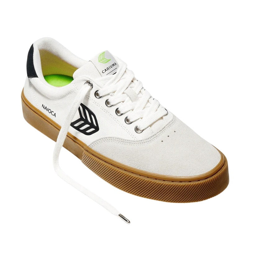 Cariuma Womens Naioca Pro Skate Low Sneakers US 8.5 White Black Canvas Suede NIB
