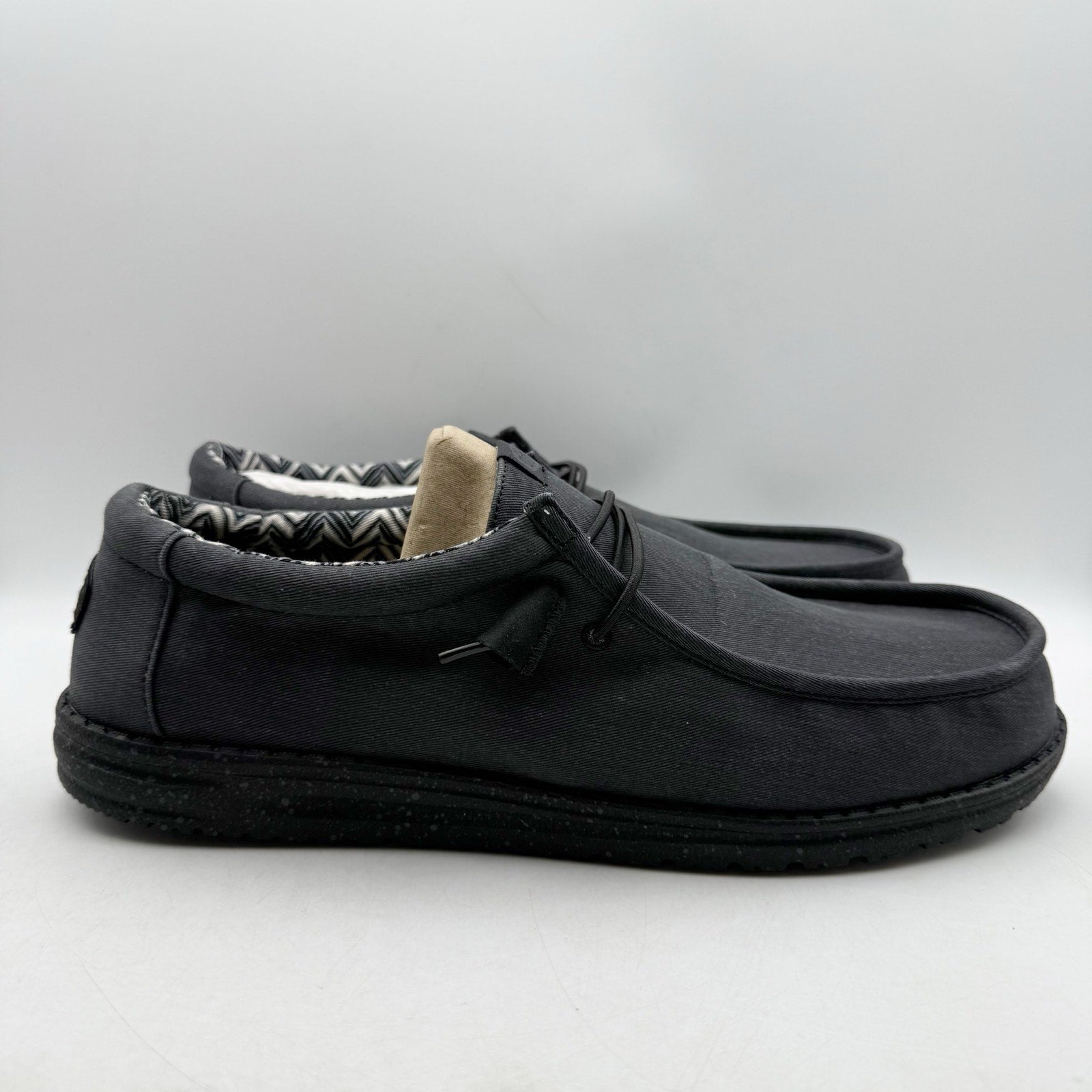 Hey Dude Mens Wallly Stretch Shoes US 15 Wide EU 48 Black Canvas Slip On NIB