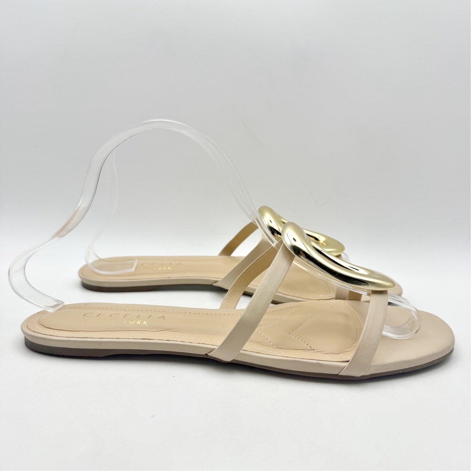 Cecelia New York Womens Mig Slide Sandals US 10 Nude Beige Gold Leather NWOB