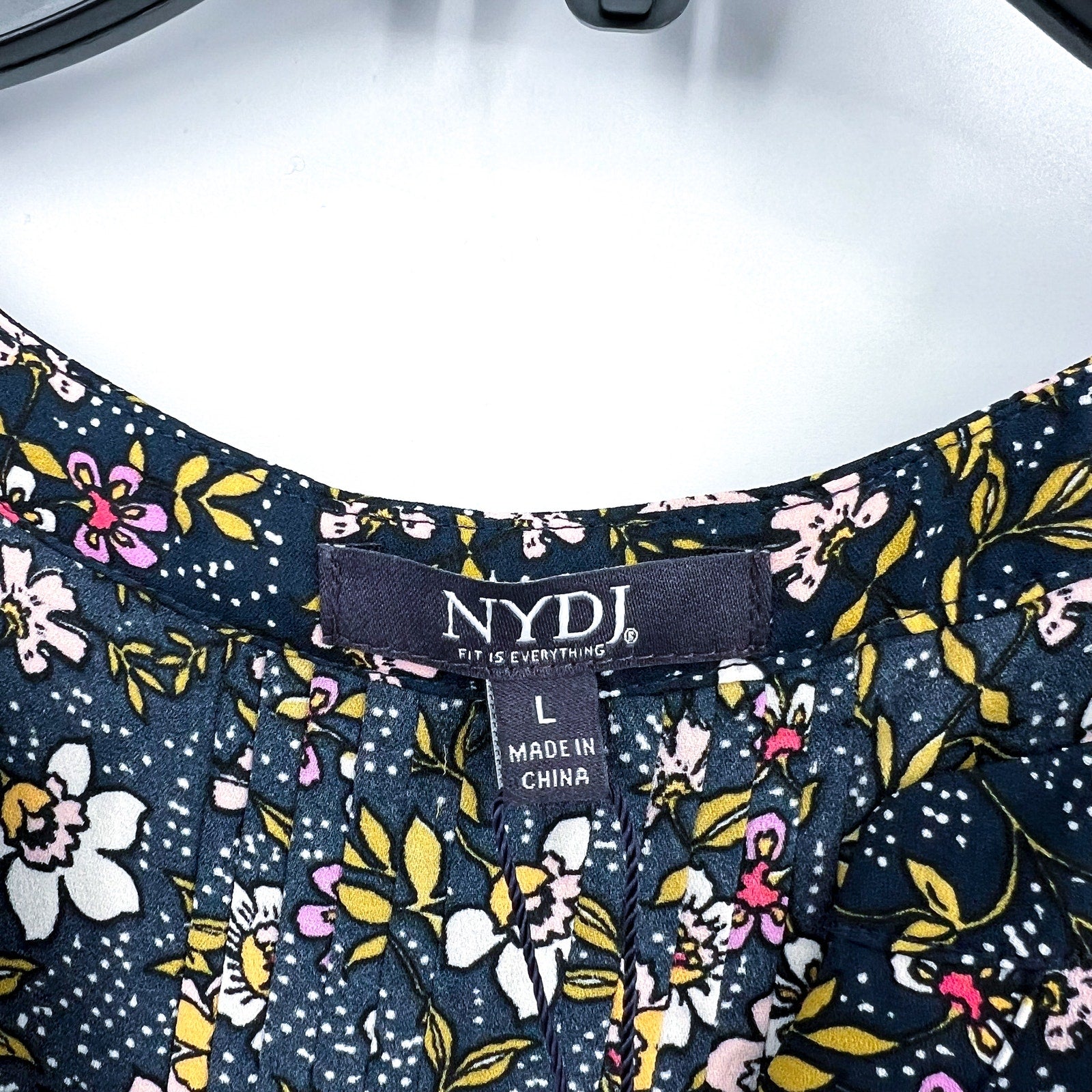 NYDJ Womens Sleeveless Blouse Top Large Marisol Blue Floral Print Split Neck NWT