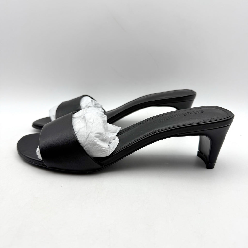 Steve Madden Womens Patsy Heeled Sandal US 7.5 M Black Vegan Leather NIB