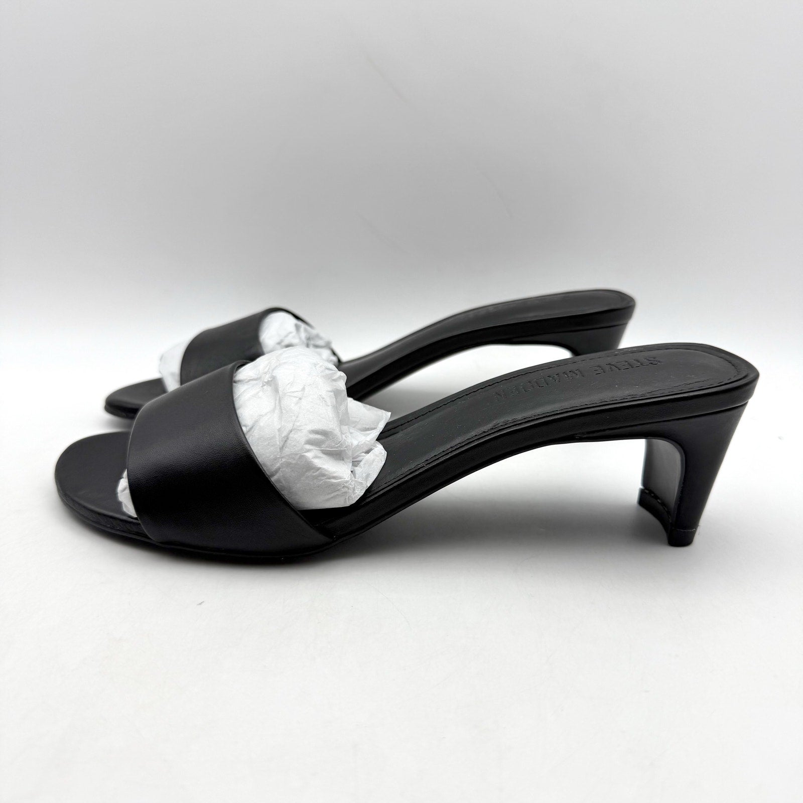 Steve Madden Womens Patsy Heeled Sandal US 7.5 M Black Vegan Leather NIB