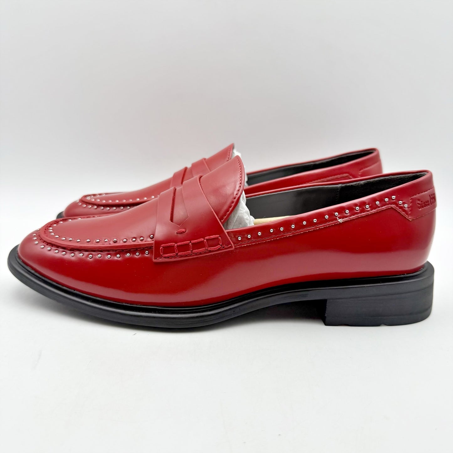 Franco Sarto Womens Eden Studded Loafers US 6.5 M EU 36.5 Red Slip On NWOB