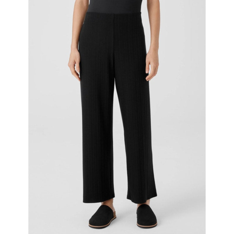 EILEEN FISHER Women's Rib Knit Wide Leg Pants Medium Black Textured NWT