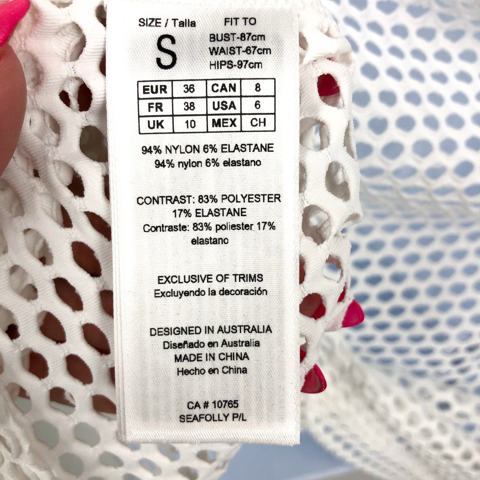 SEAFOLLY Women's Mesh Effect Swim Cover Up US 6 Small White Long Sleeve NWT