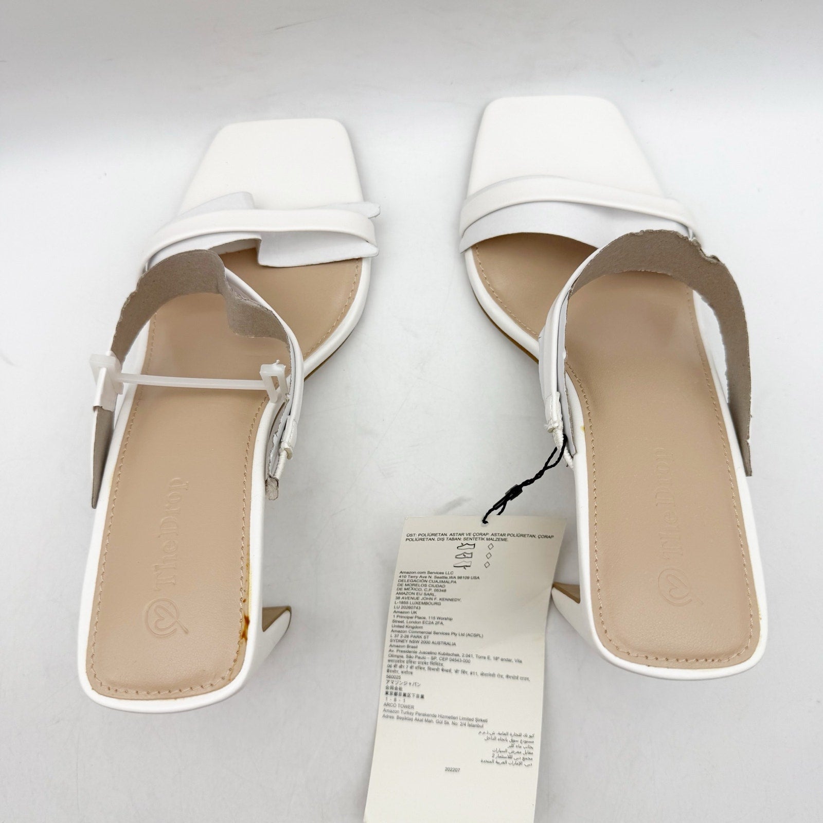 The Drop Womens Avery Heeled Sandals Size 8.5 White 2-Strap Block Heel NWOB