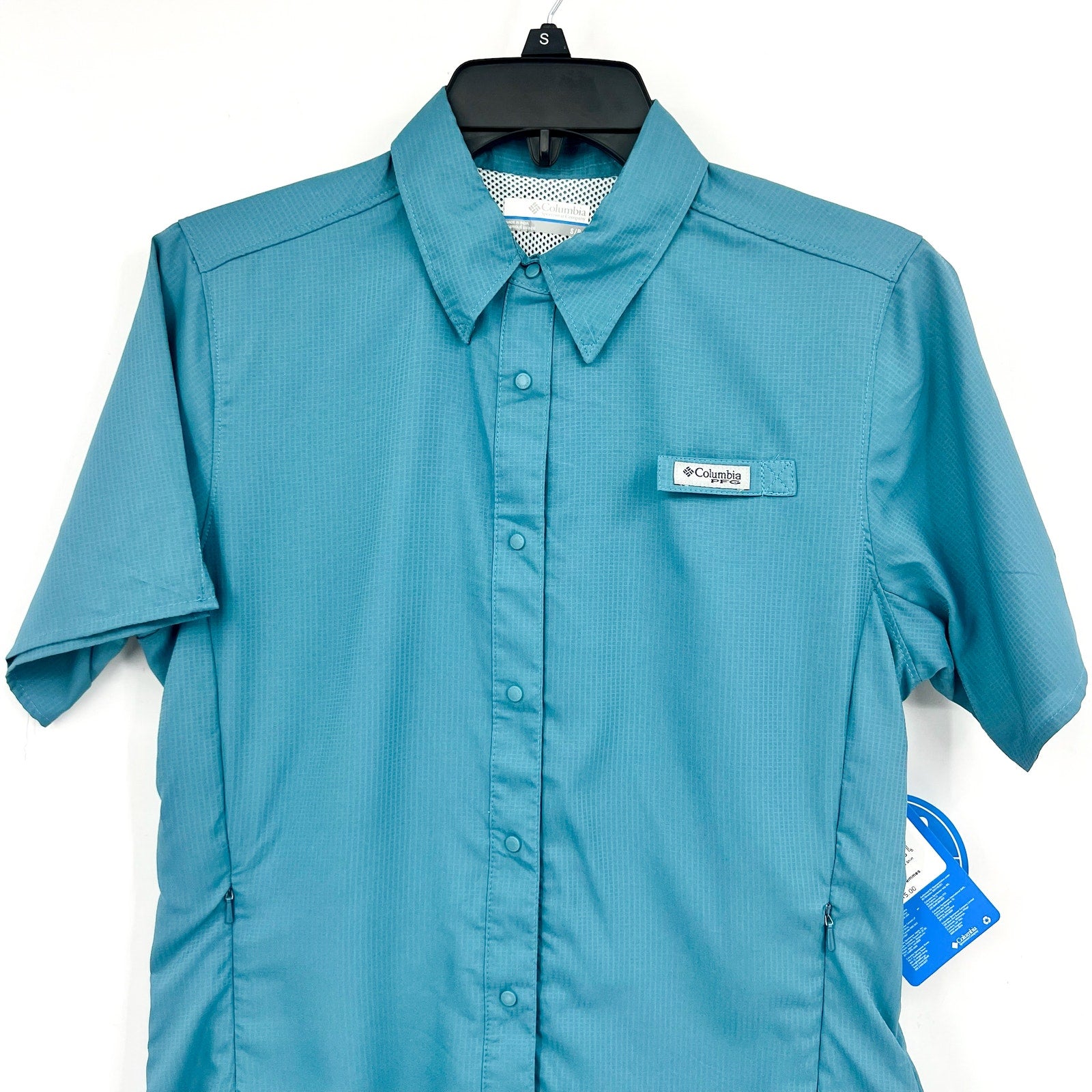 COLUMBIA Women's PFG Tamiami II Short Sleeve Shirt Small Blue Ocean Teal NWT