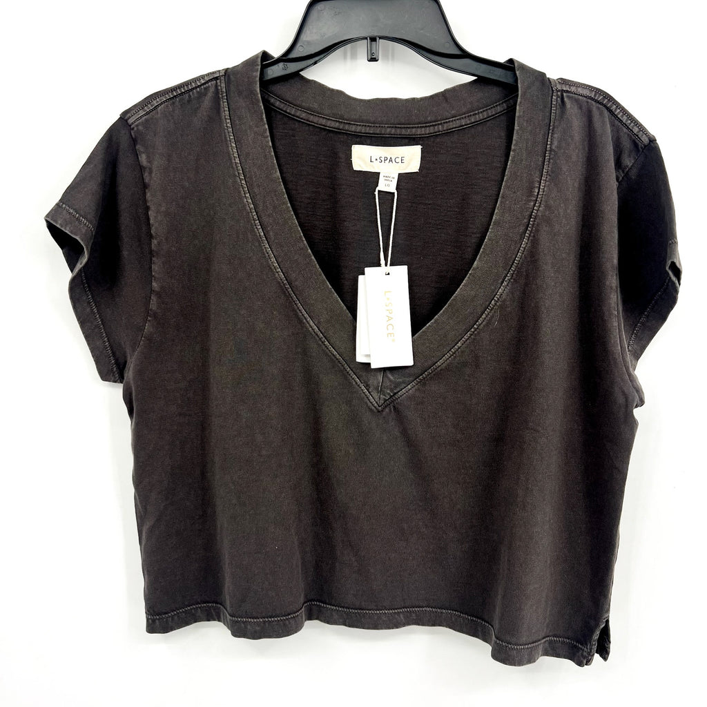 L*SPACE Women's West Coast Top Large Ash Short Sleeve V Neck Tshirt NWT