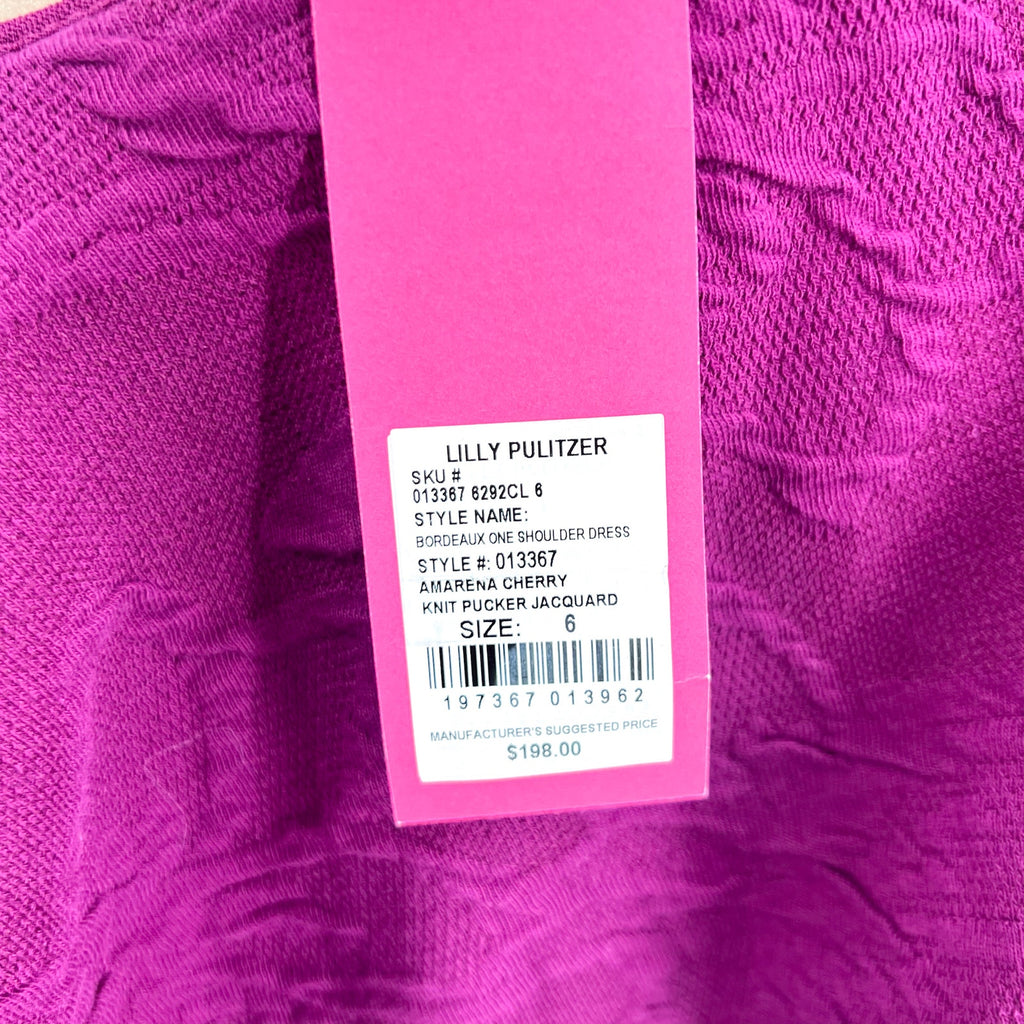 LILLY PULITZER Bordeaux One Shoulder Dress Size 6 Purple Cherry Jacquard NWT
