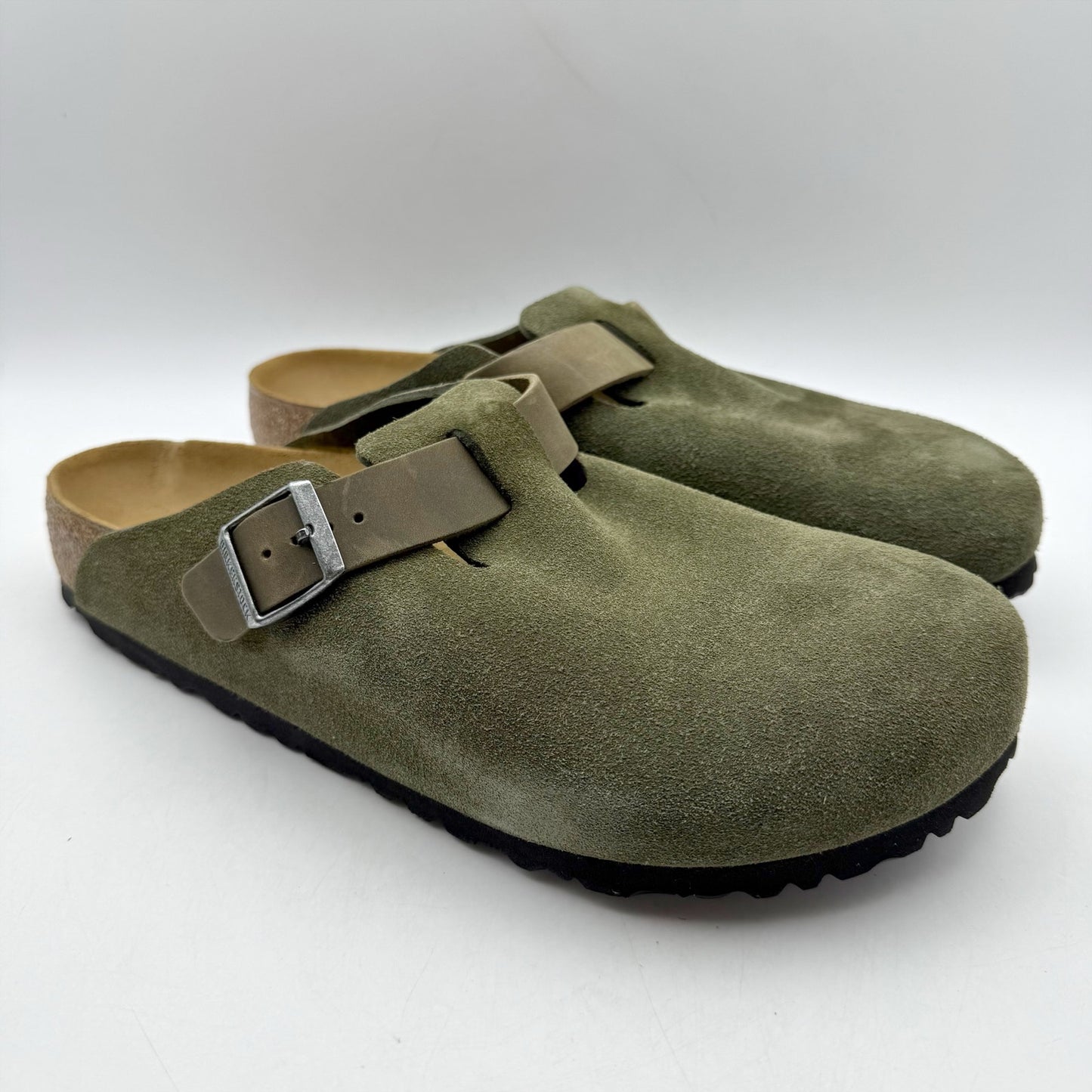 Birkenstock Mens Boston Clogs EU 45 US 12 Green Suede Slip On NWOB