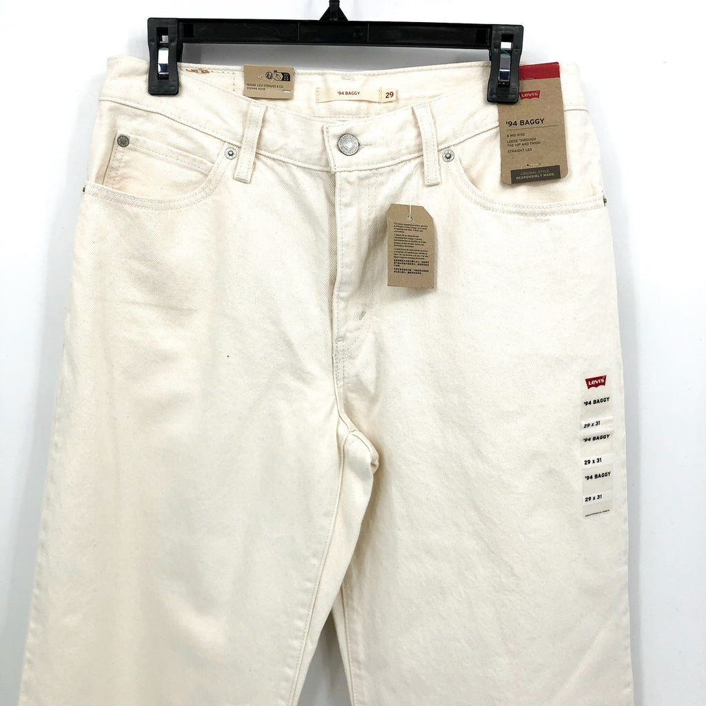 LEVI'S Womens 94 Baggy Jeans 29x31 US 8 Cream Straight Mid Rise NWT A35100025