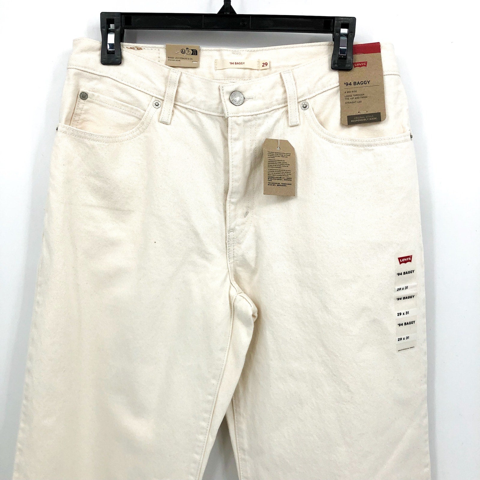 LEVI'S Womens 94 Baggy Jeans 29x31 US 8 Cream Straight Mid Rise NWT A35100025