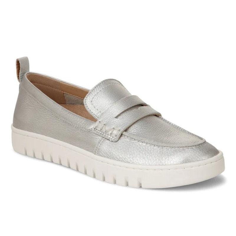 VIONIC Womens Uptown Loafers Size 8.5 Wide Silver Metallic Leather Slip-ons NIB