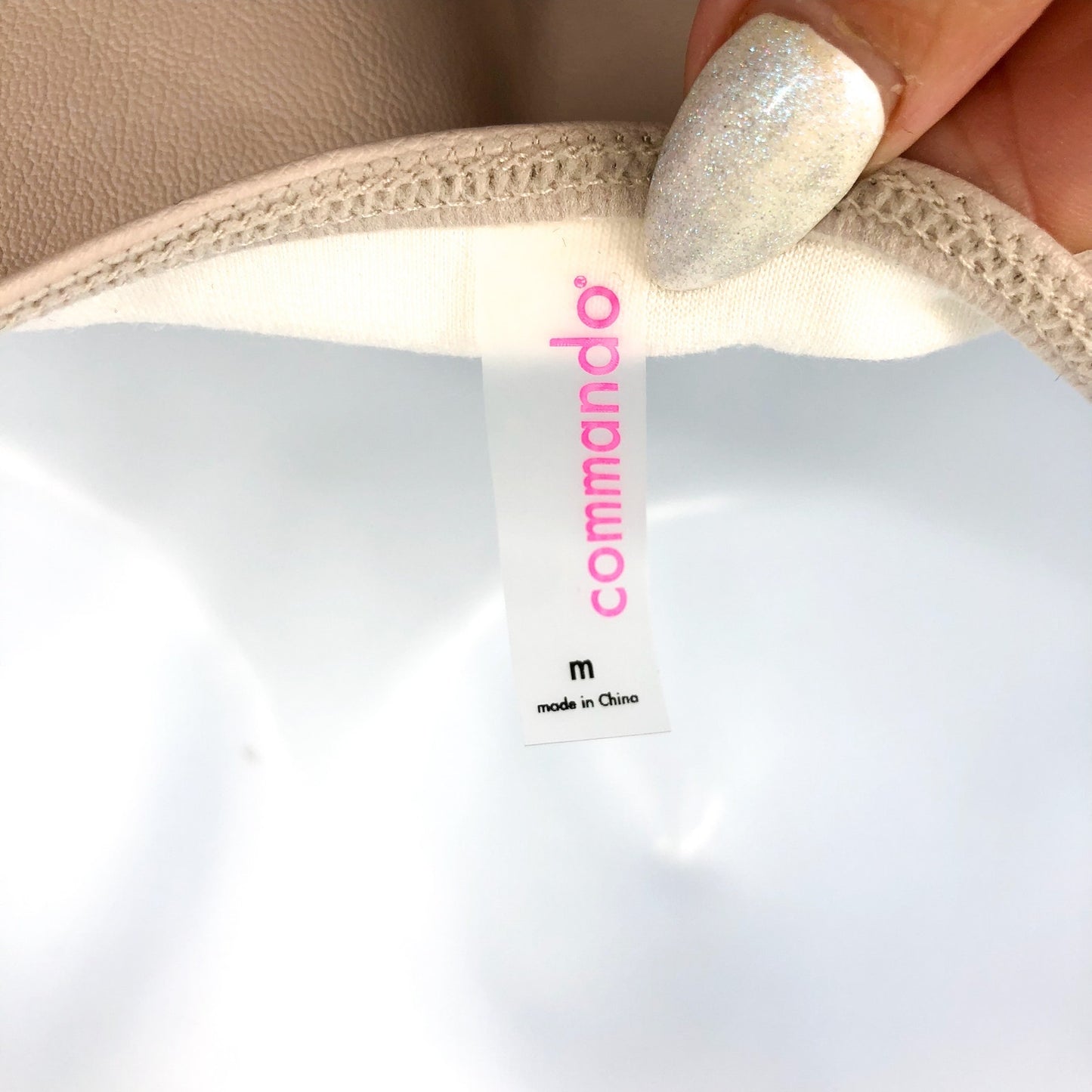 COMMANDO Womens Faux Leather Cami Crop Top Medium Beige Porcelain Stretch NWT