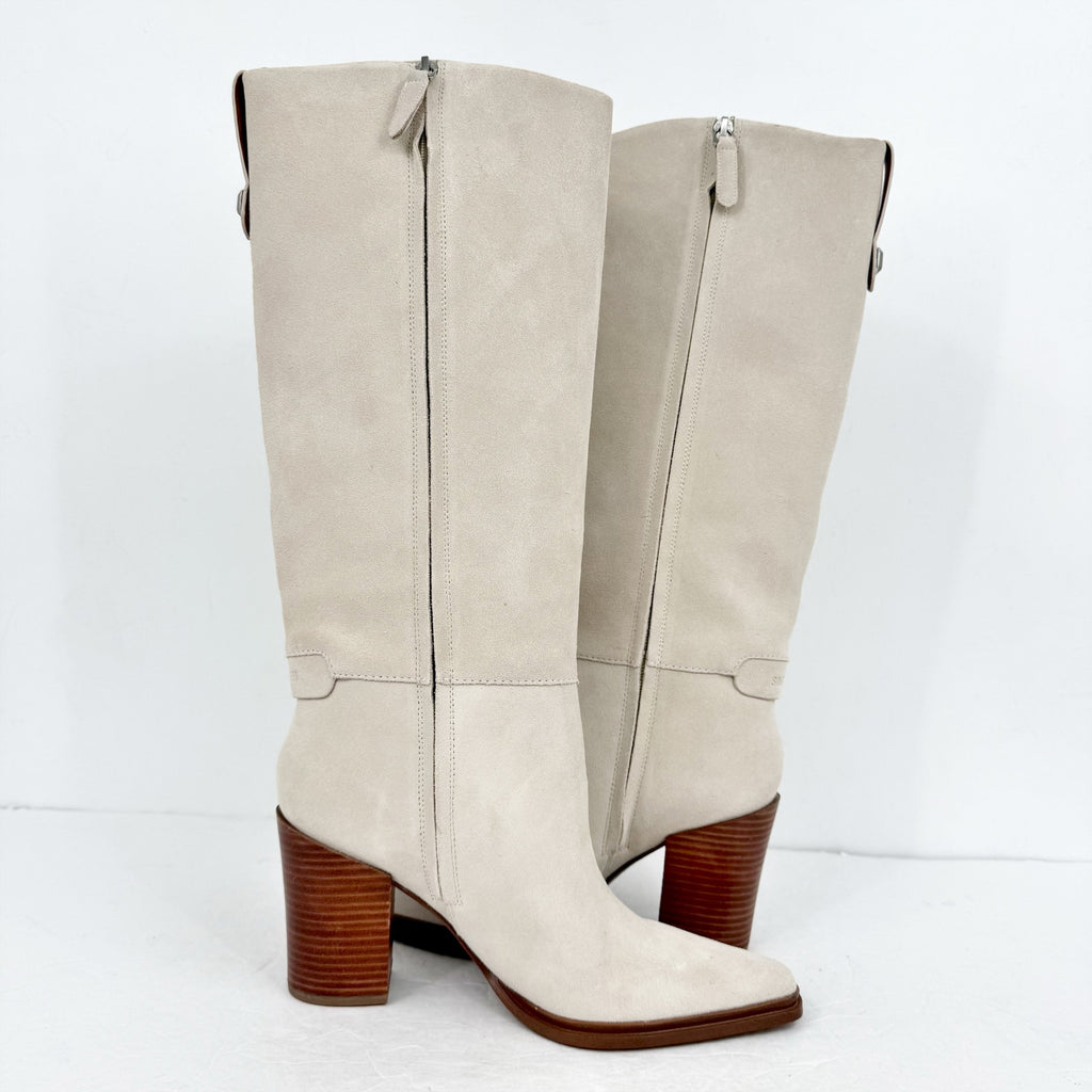 Franco Sarto Womens Jasmine Knee High Boots Size 8.5 Winter White Suede NIB
