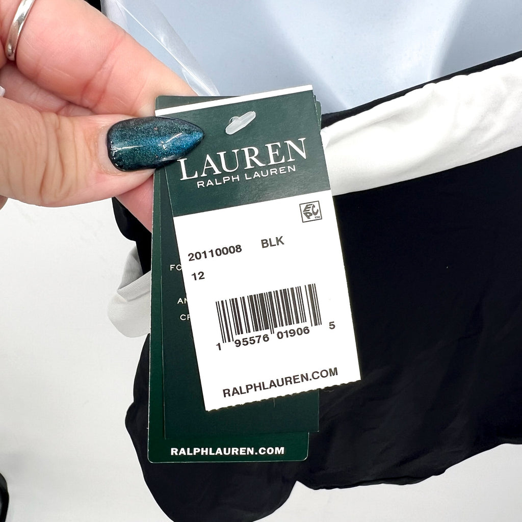 LAUREN RALPH LAUREN Bel Air One Piece Swimsuit Size 12 Black Cross High Neck NWT
