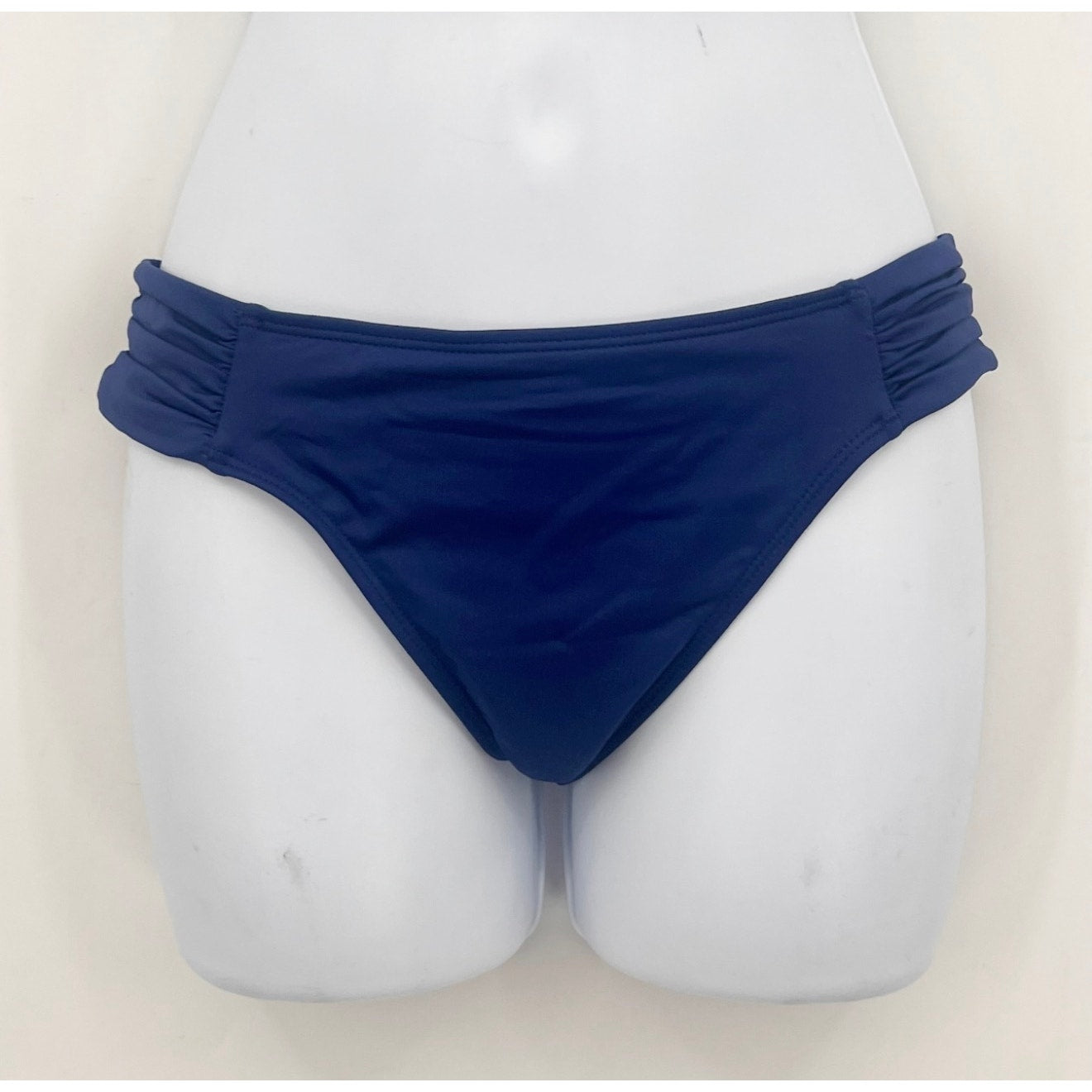 LAUREN RALPH LAUREN Hipster Bikini Bottom Size 6 Navy Blue Shirred Side Tab NWT