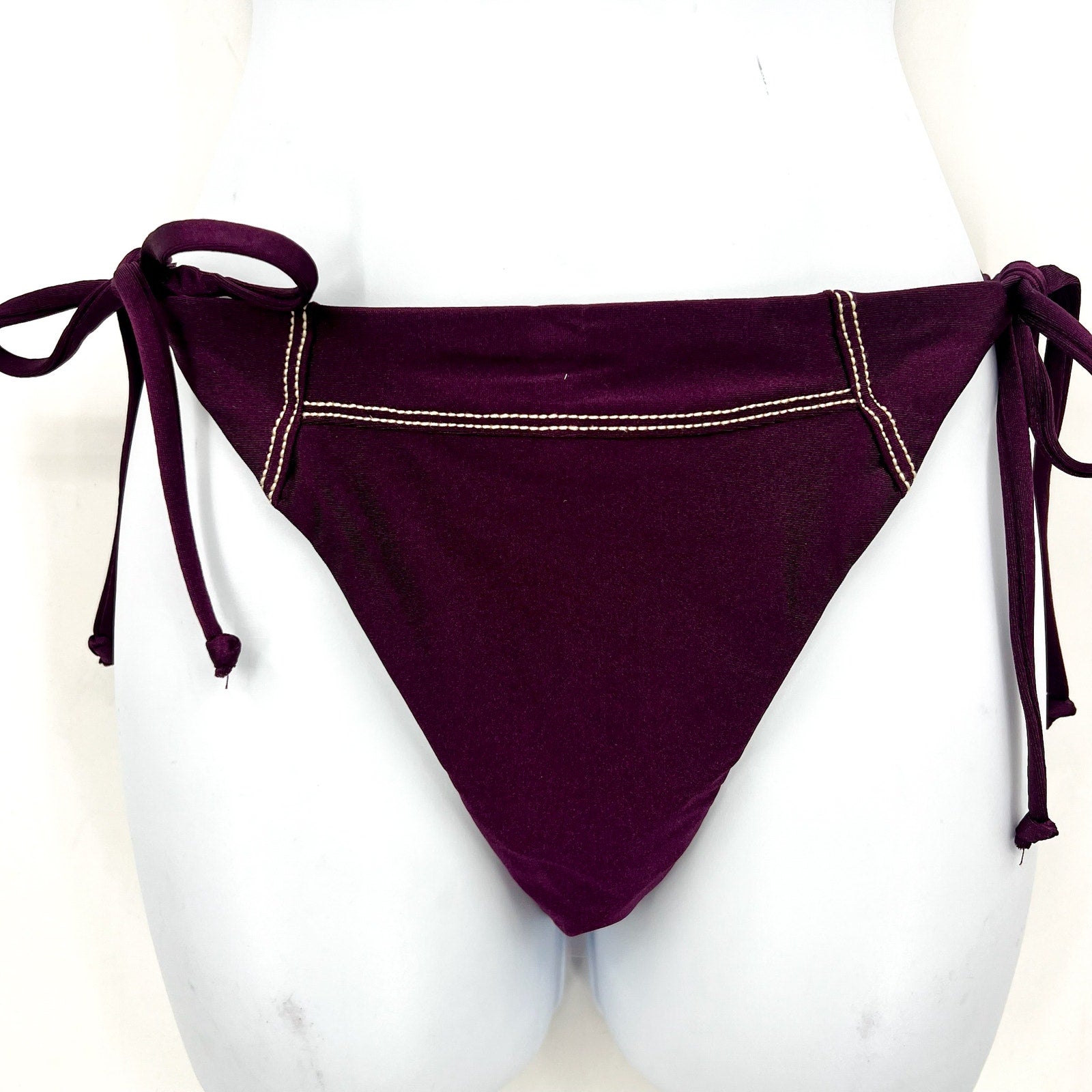 BECCA Women's Color Sheen Side Tie Bikini Bottoms Medium Purple Aubergine NWT
