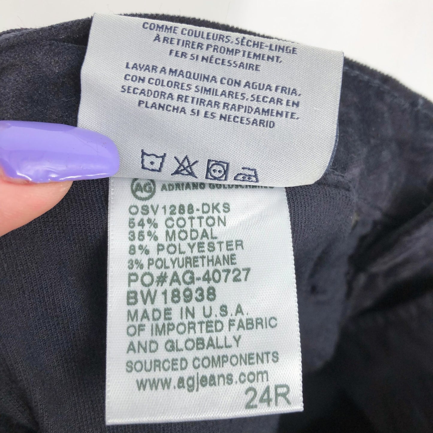 AG ADRIANO GOLDSCHMIED The Legging Velvet Jeans 24R US 00 Black Skinny NWT