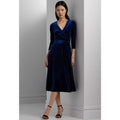 LAUREN RALPH LAUREN Women's Surplice V Neck Velvet Midi Dress Size 10 Blue NWT