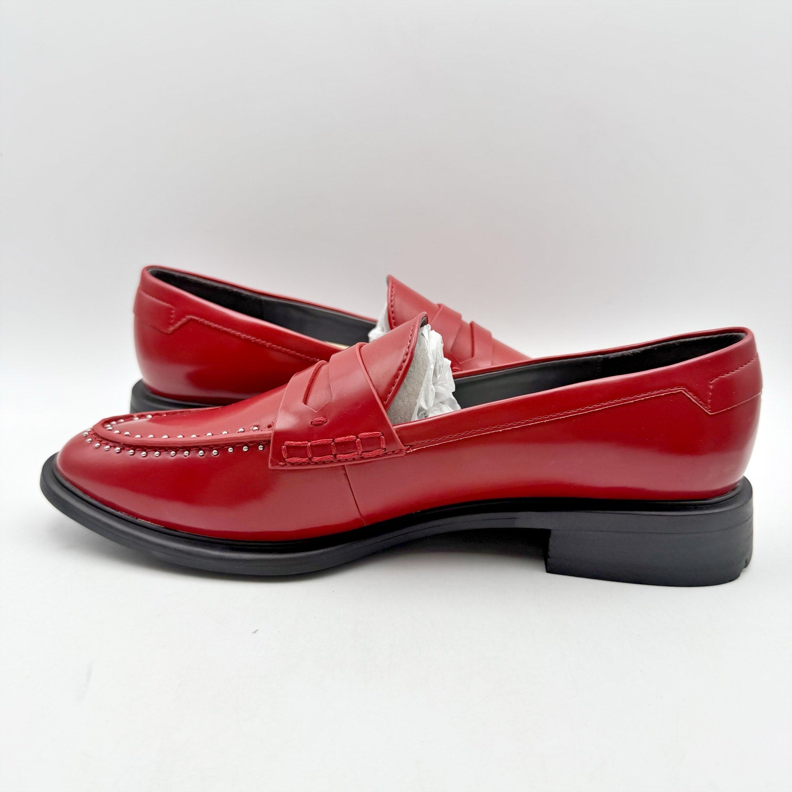 Franco Sarto Womens Eden Studded Loafers Size 6.5 M EU 36.5 Red Slip On NWOB