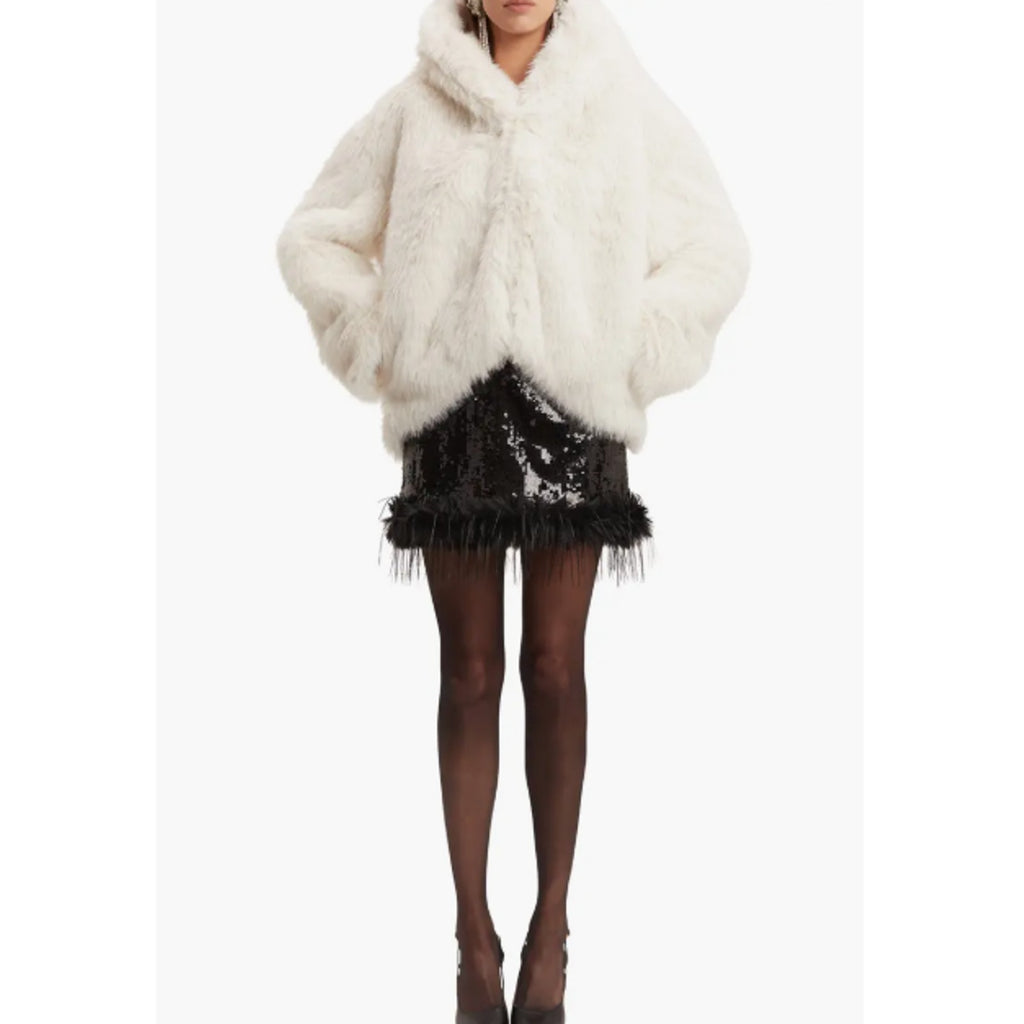 Bardot Womens Callan Faux Fur Jacket Large White Hooded NWT