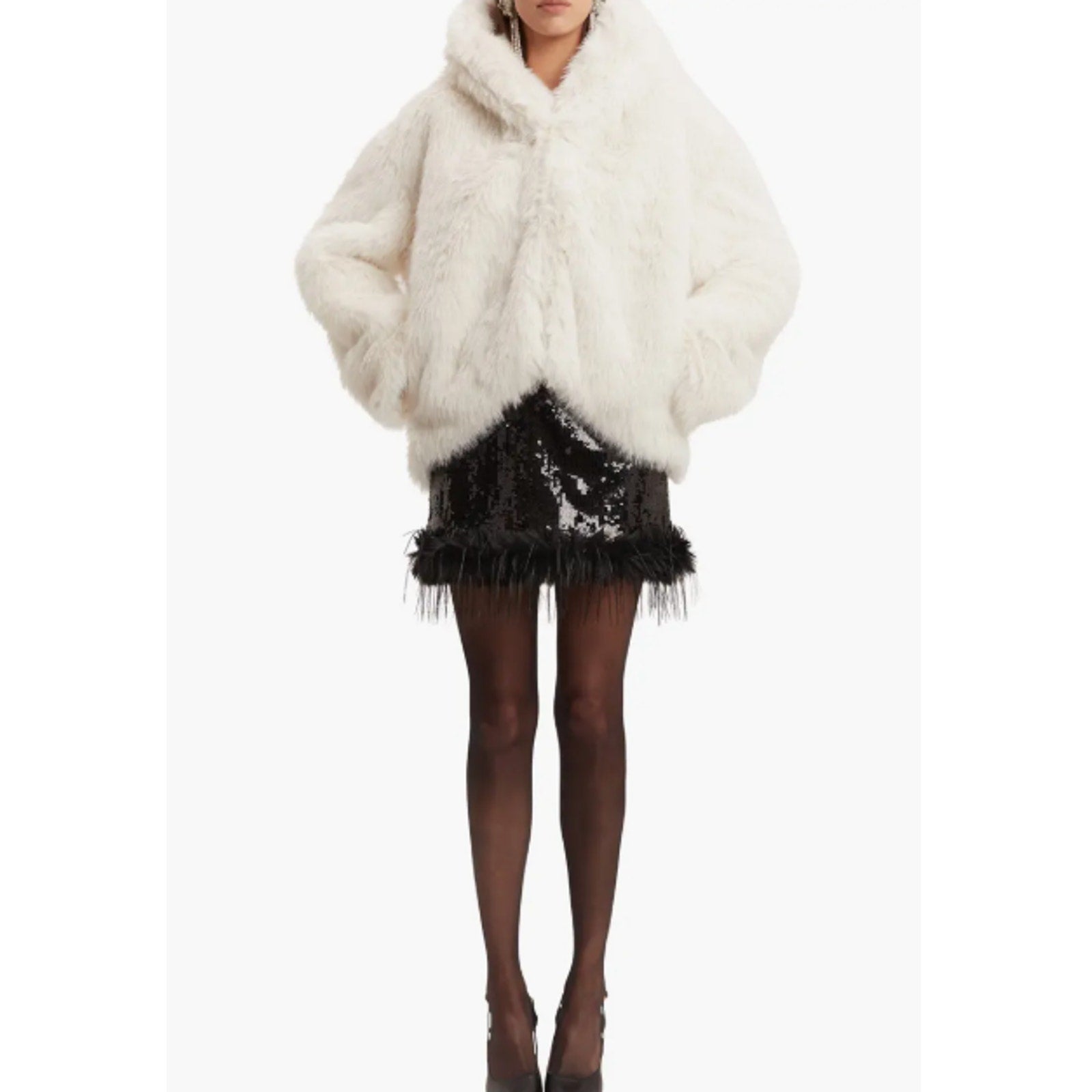 Bardot Womens Callan Faux Fur Jacket Large White Hooded NWT