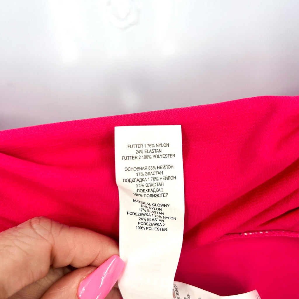LAUREN RALPH LAUREN Over The Shoulder One Piece Swimsuit Size 12 Pink Ring NWT