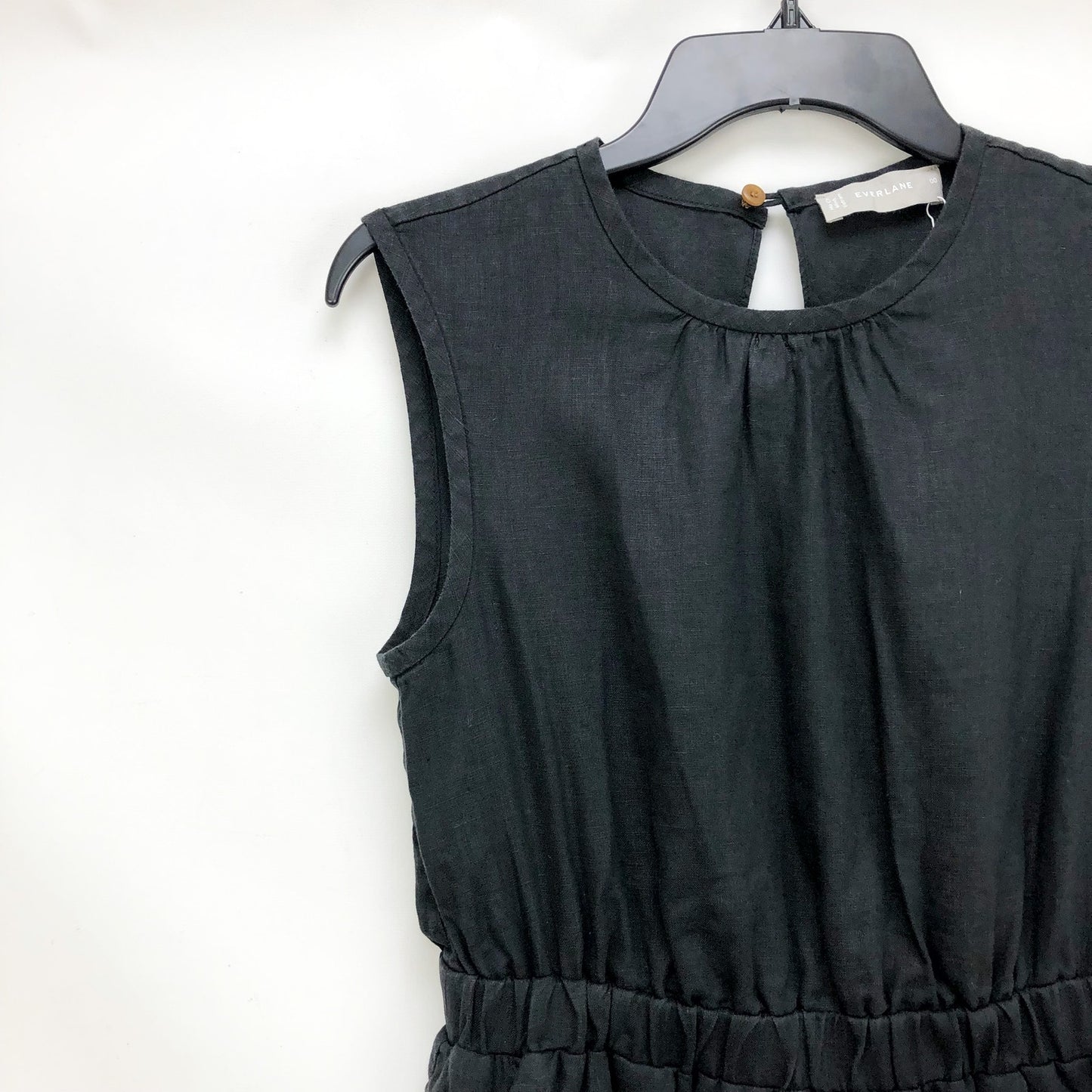 Everlane Womens The Open Back Linen Dress Sz 00 Black Sleeveless Midi NWT