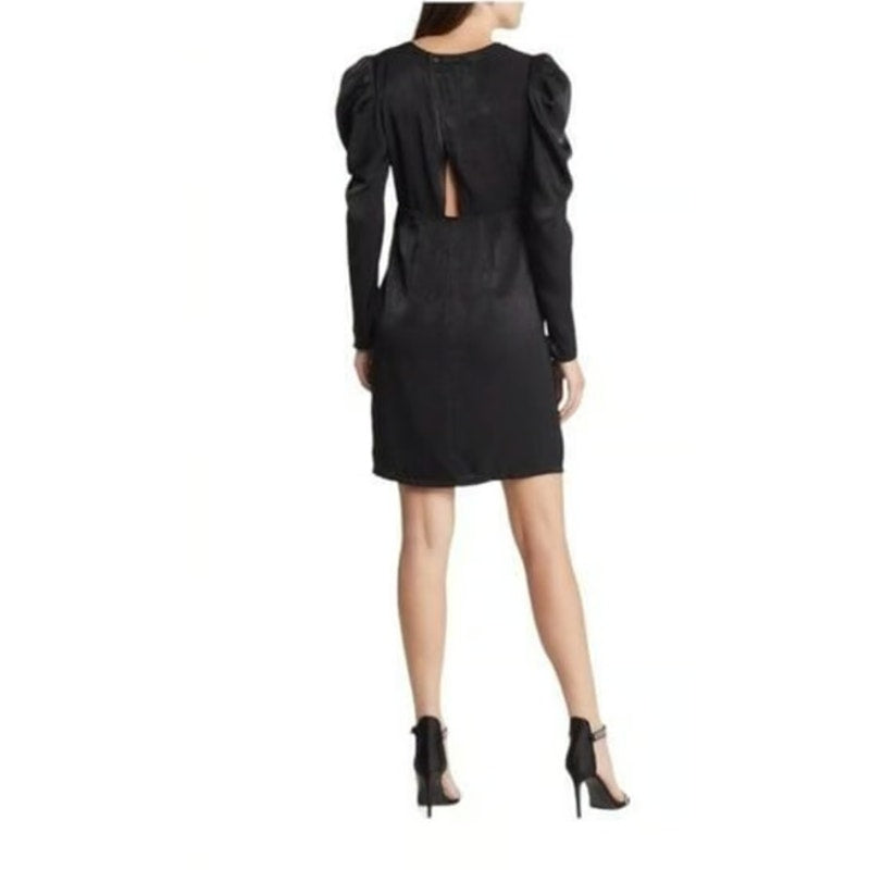 CHELSEA28 Womens Puff Sleeve Mini Dress XS Black Satin Long Sleeve Cut-Out NWT