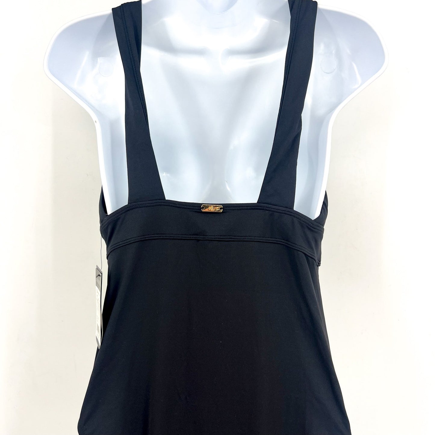 LAUREN RALPH LAUREN Sculpting Modern V Neck One Piece Swimsuit Size 6 Black NWT