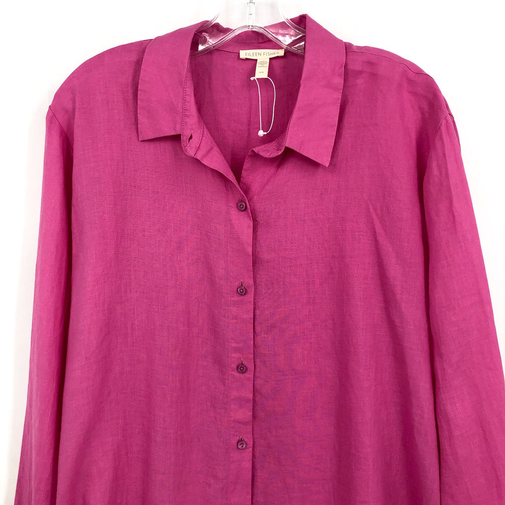 EILEEN FISHER Women's Button-Up Shirt Medium Pink Organic Linen Long Sleeve NWOT