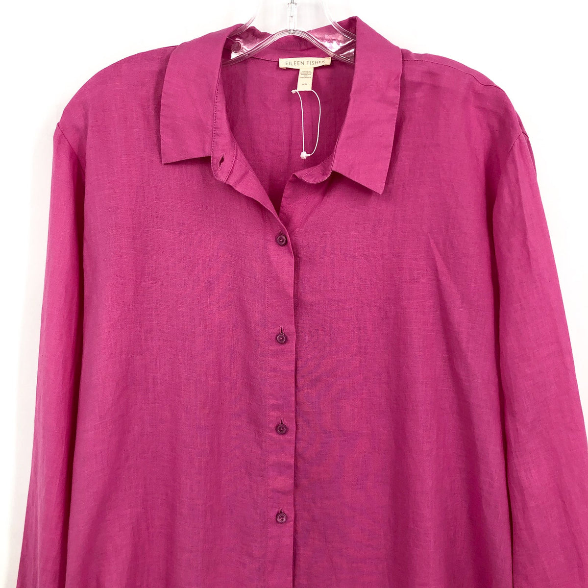 EILEEN FISHER Women's Button-Up Shirt Medium Pink Organic Linen Long Sleeve NWOT