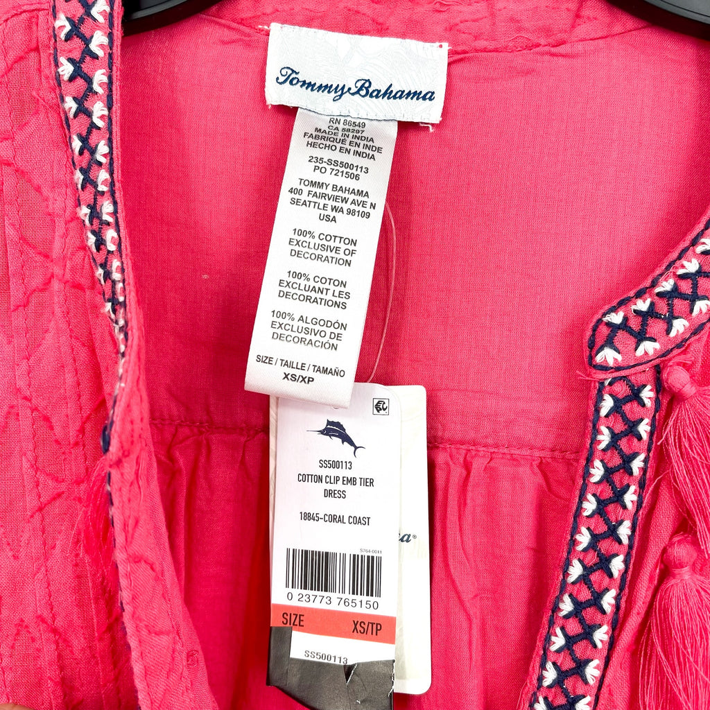 TOMMY BAHAMA Clip Embroidered Coverup Dress XS Pink Coral Cost Cotton NWT